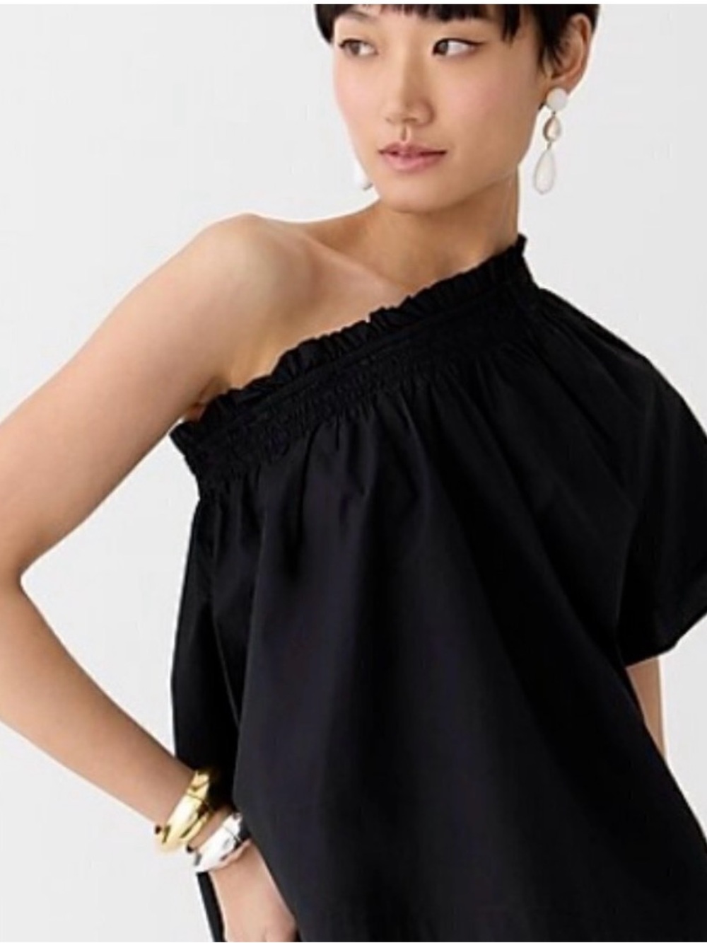 J Crew Smocked One shoulder top in Cotton Poplin